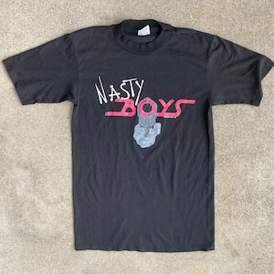 Vintage 1990s NASTY BOYS Black Crewneck T-SHIRT Size Small Las Vegas Police Department Harley Davidson 3D Emblem Hog Wild Hip Hop Wrestling