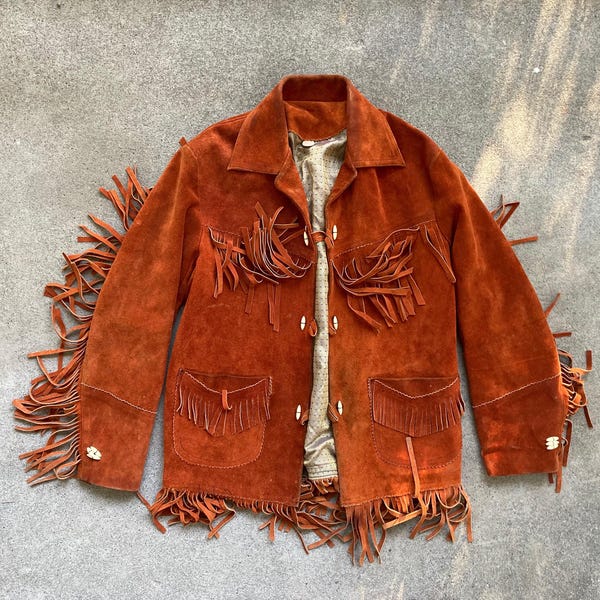 Vintage 1960s Burnt Orange Brown Leather FRINGE Western Cowboy Jacket Size Small 38 Lined Hipster Biker Motorcycle Boho Hippie
