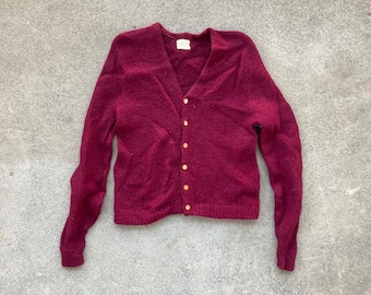 VTG Barclay 60s Mohair/lambswool Fuzzy Burgundy Striped Knit