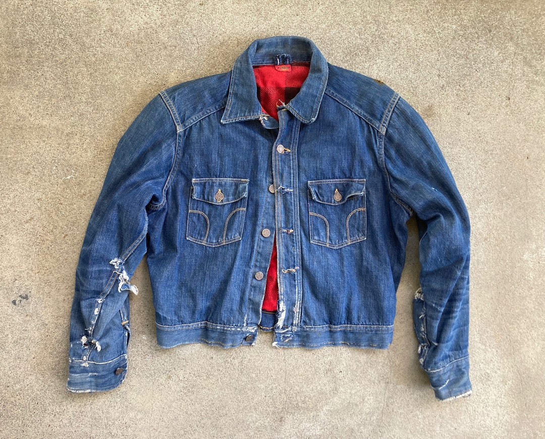 Vintage Zip-Up Denim Jacket (With Shoulder Padded) - AIR SPACE