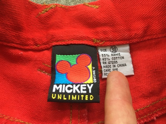 Vintage 1990s MICKEY Unlimited Red Denim High Wai… - image 3