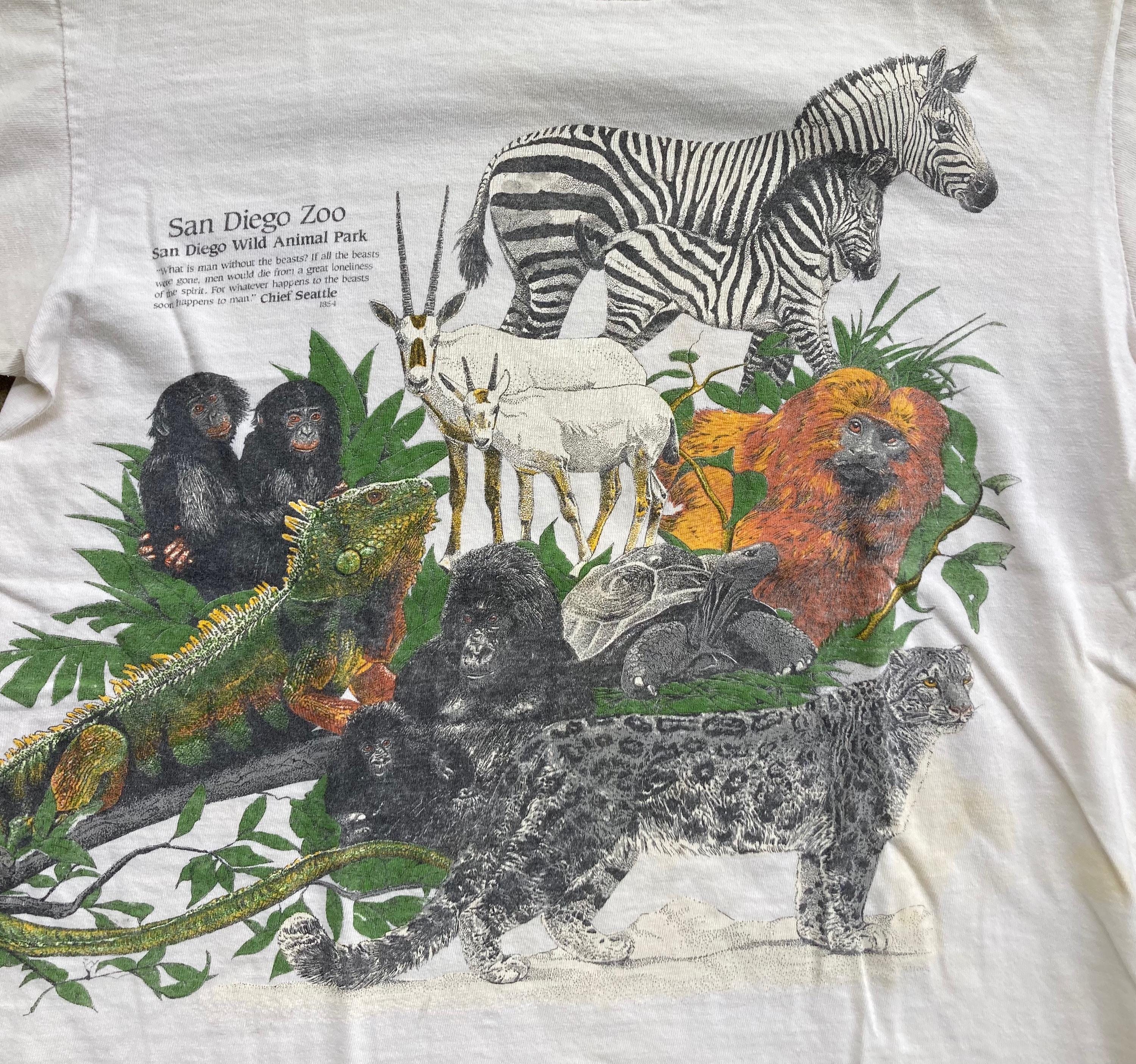 Vintage 1980s San Diego ZOO Wraparound Print T-SHIRT Size Small
