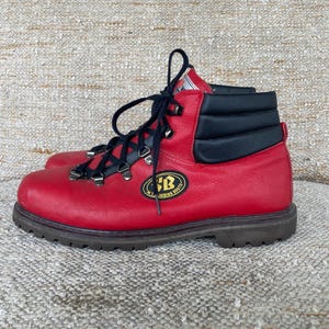 Vintage 1990s Mens SB WORLD Red Leather Lace up Hiking BOOTS Size