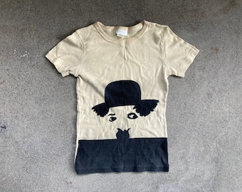Vintage 1970s CHARLIE CHAPLIN Tan Cotton T-SHIRT Size Extra Small Pronto Saks 5th Ave Boho Mod