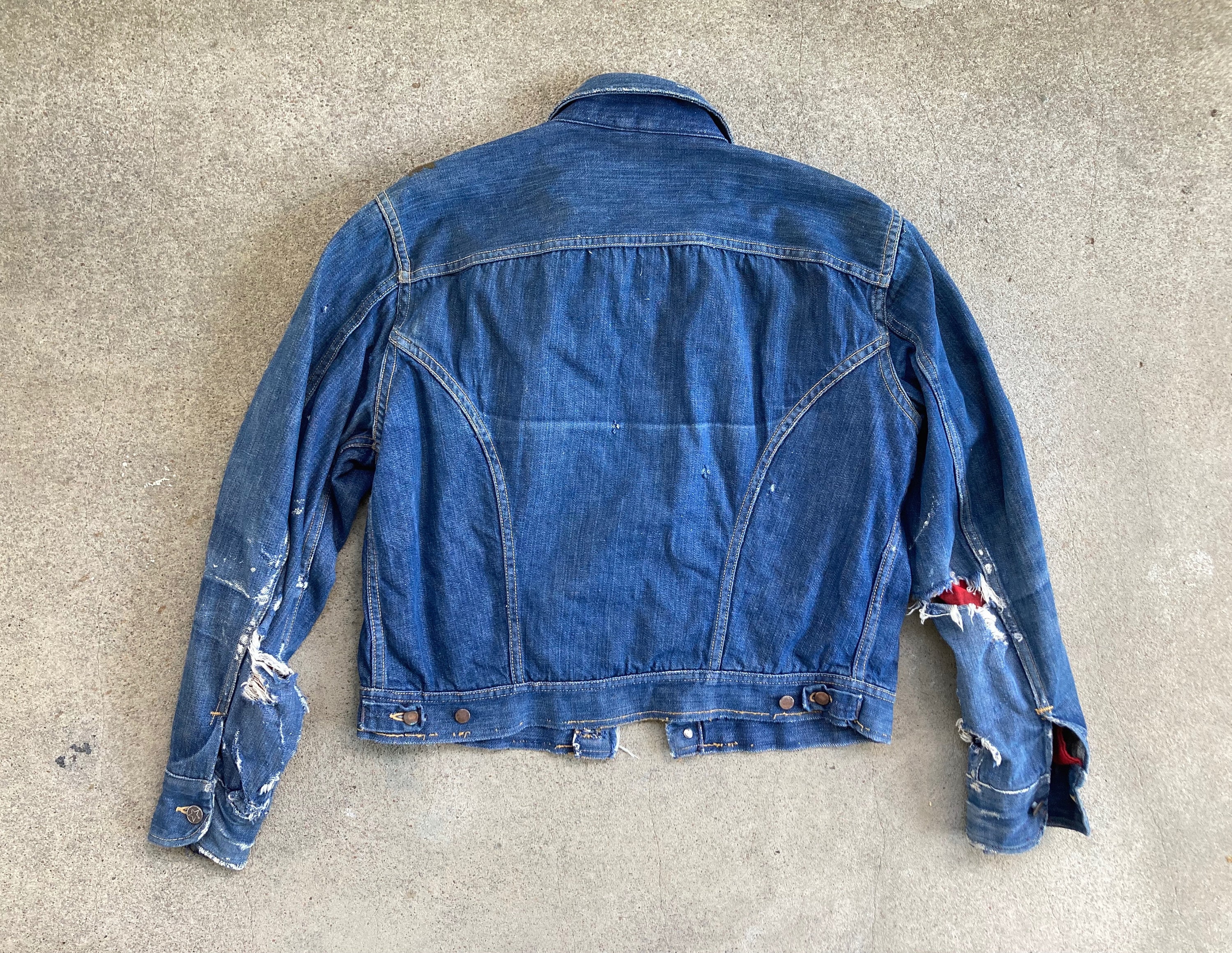 Vintage 1960s DICKIES Plaid Flannel Lined Denim Jean JACKET Size