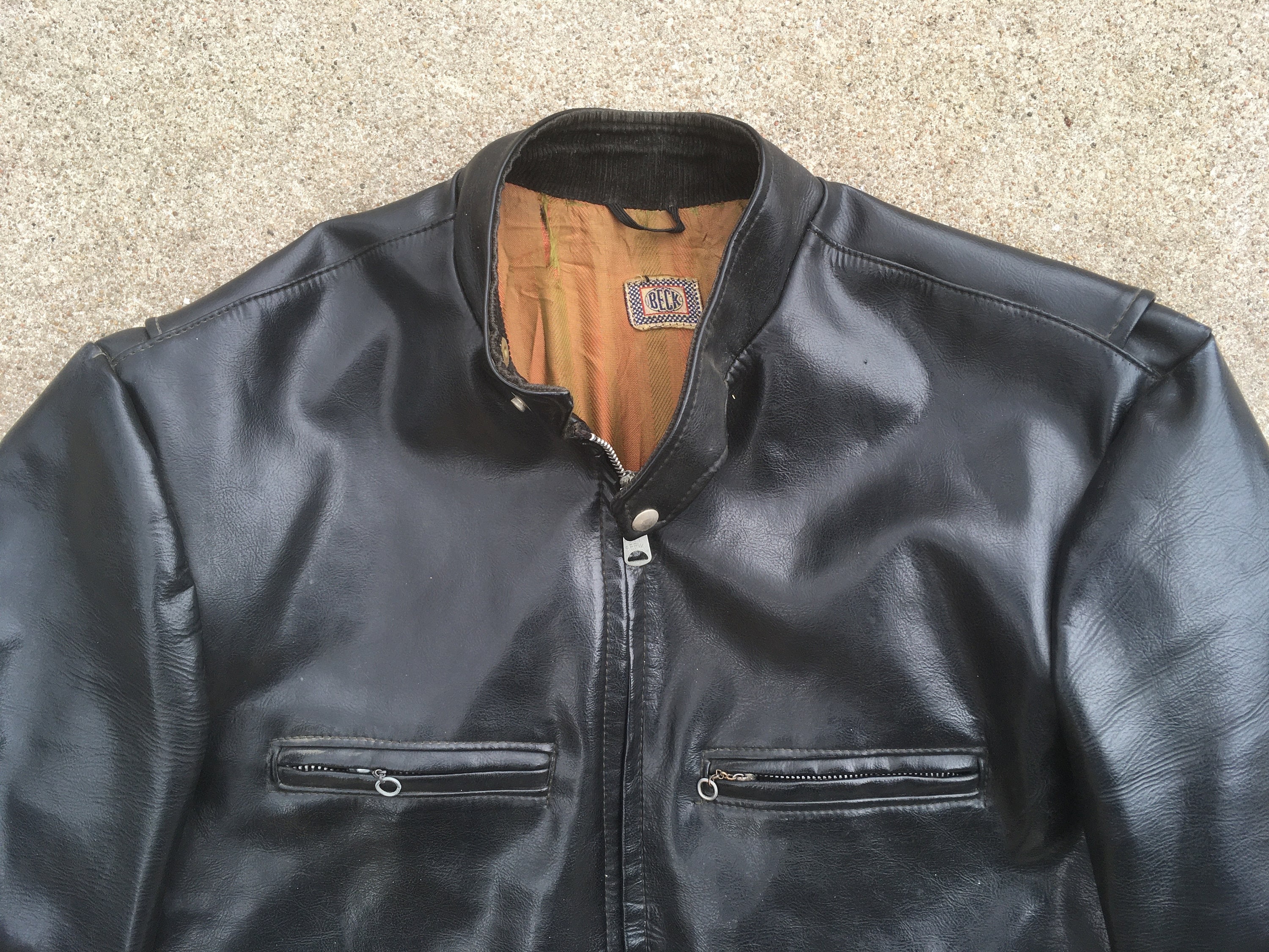 Vintage 1960s BECK Synthetic Black Leather Zip up Cafe Racer
