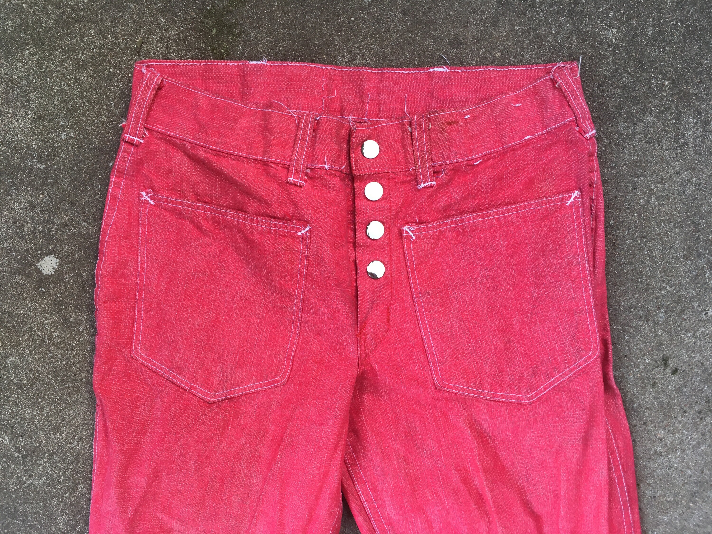 Vintage 1970s Brushed Red Snap Button Bell Bottom PANTS Size Vintage 1970s Brushed Red Snap Button Bell Bottom PANTS Size