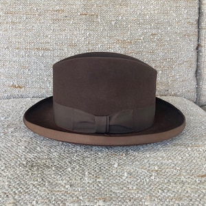 Vintage 1950s STETSON FIFTEEN Chocolate Brown Wool Homburg FEDORA Hat Size 7 3/8 Medium Workwear Borsalino Stetson Roger Denton