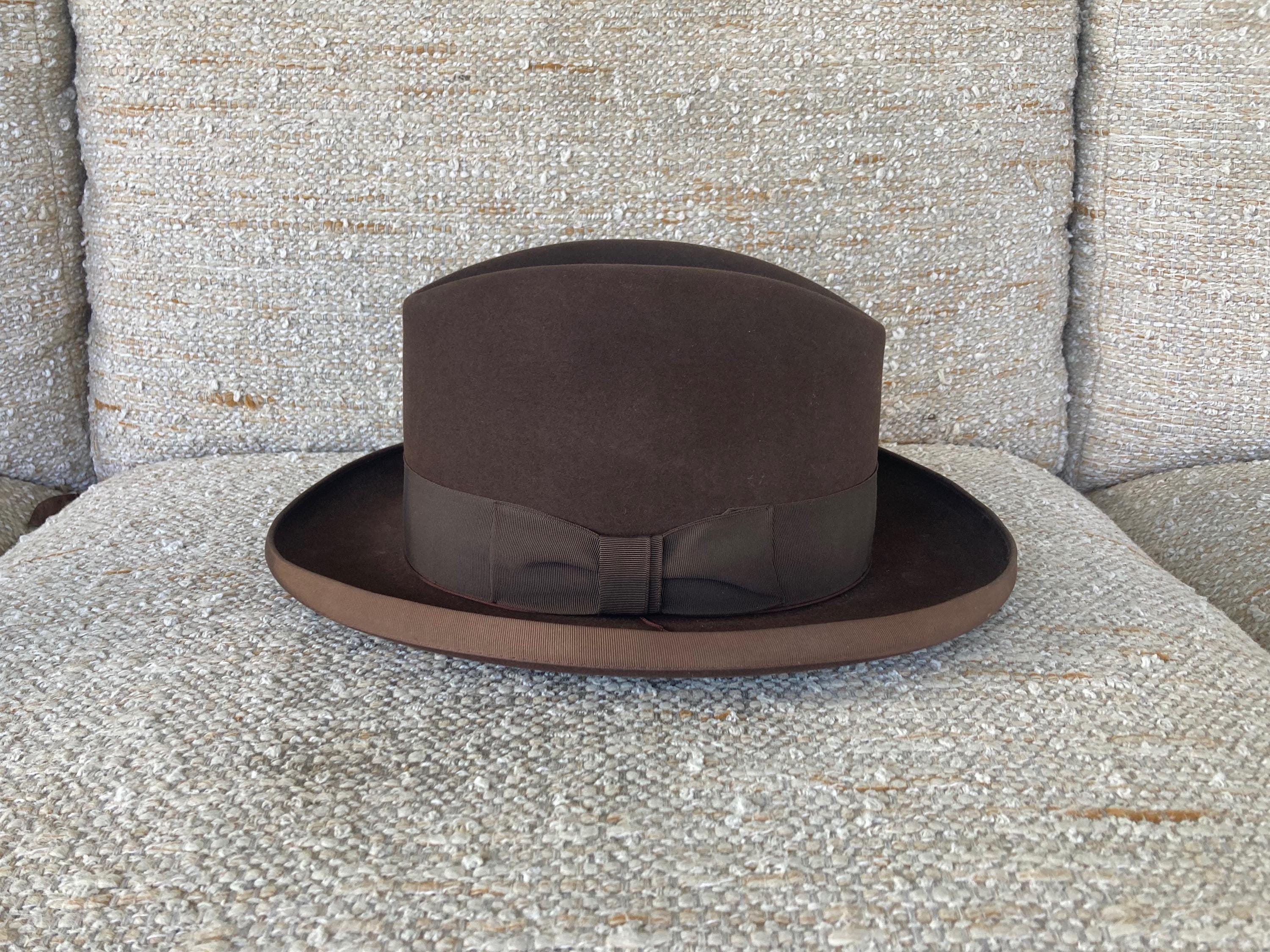Vintage 1950s STETSON FIFTEEN Chocolate Brown Wool Homburg FEDORA