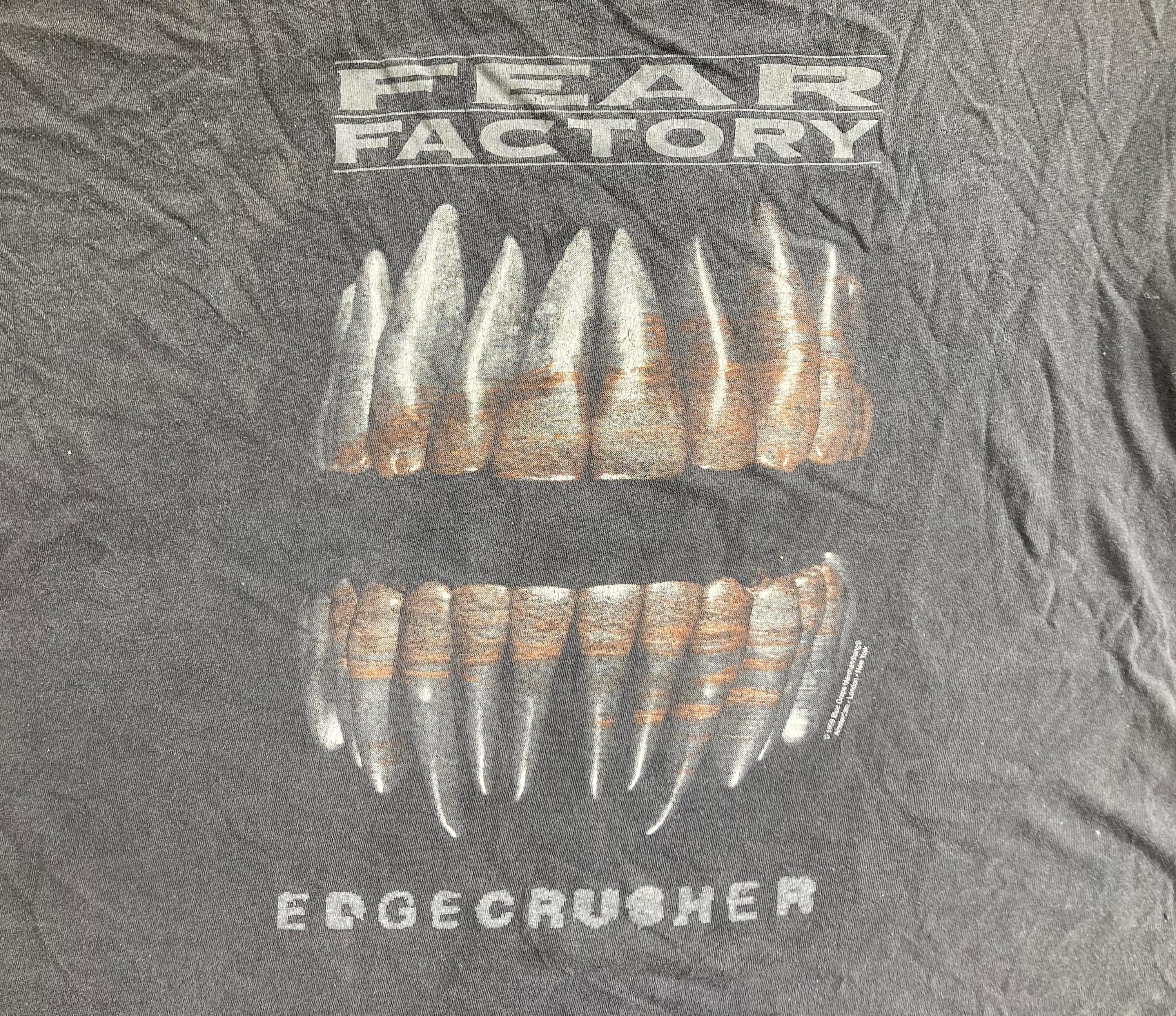 Vintage 1990s FEAR FACTORY Edgecrusher Faded Black Band T-SHIRT 