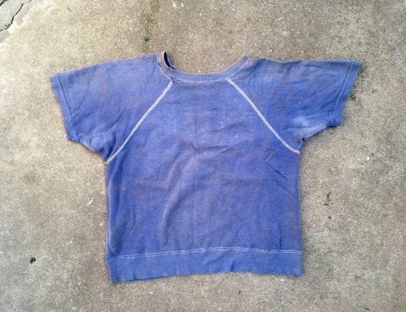Vintage 1960s Super Distressed Navy BLUE Cotton S… - image 1