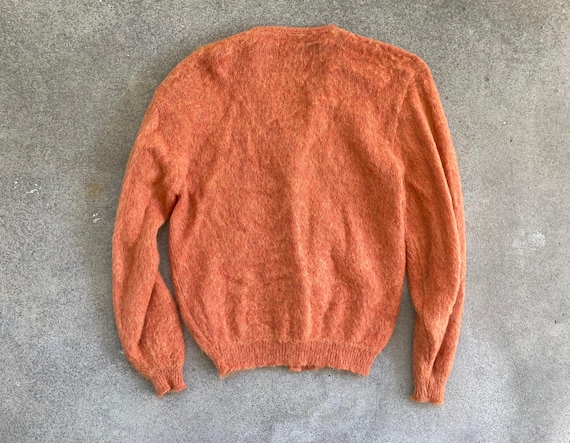 Vintage 1960s Brent MOHAIR Salmon Burnt Orange Button up CARDIGAN