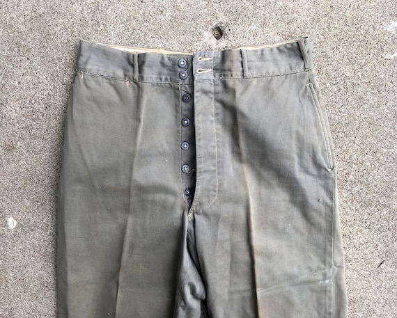 Vintage 1940s DISTRESSED Grey Button Fly Cotton CH
