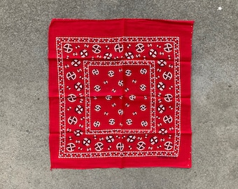 Vintage 1960s Red Cotton Abstract Circles BANDANA Handkerchief NOS Deadstock 17.5 x 18.5&quot; Paisley Fast Color Made In USA No Elephant Trunk