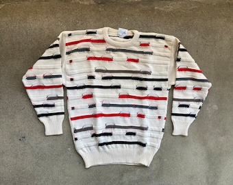 Vintage des années 1990 KALAROO authentique 3D mosaïque multicolore coton texturé pull taille Extra Large Biggie Hip Hop Rap géométrique abstrait Coogi