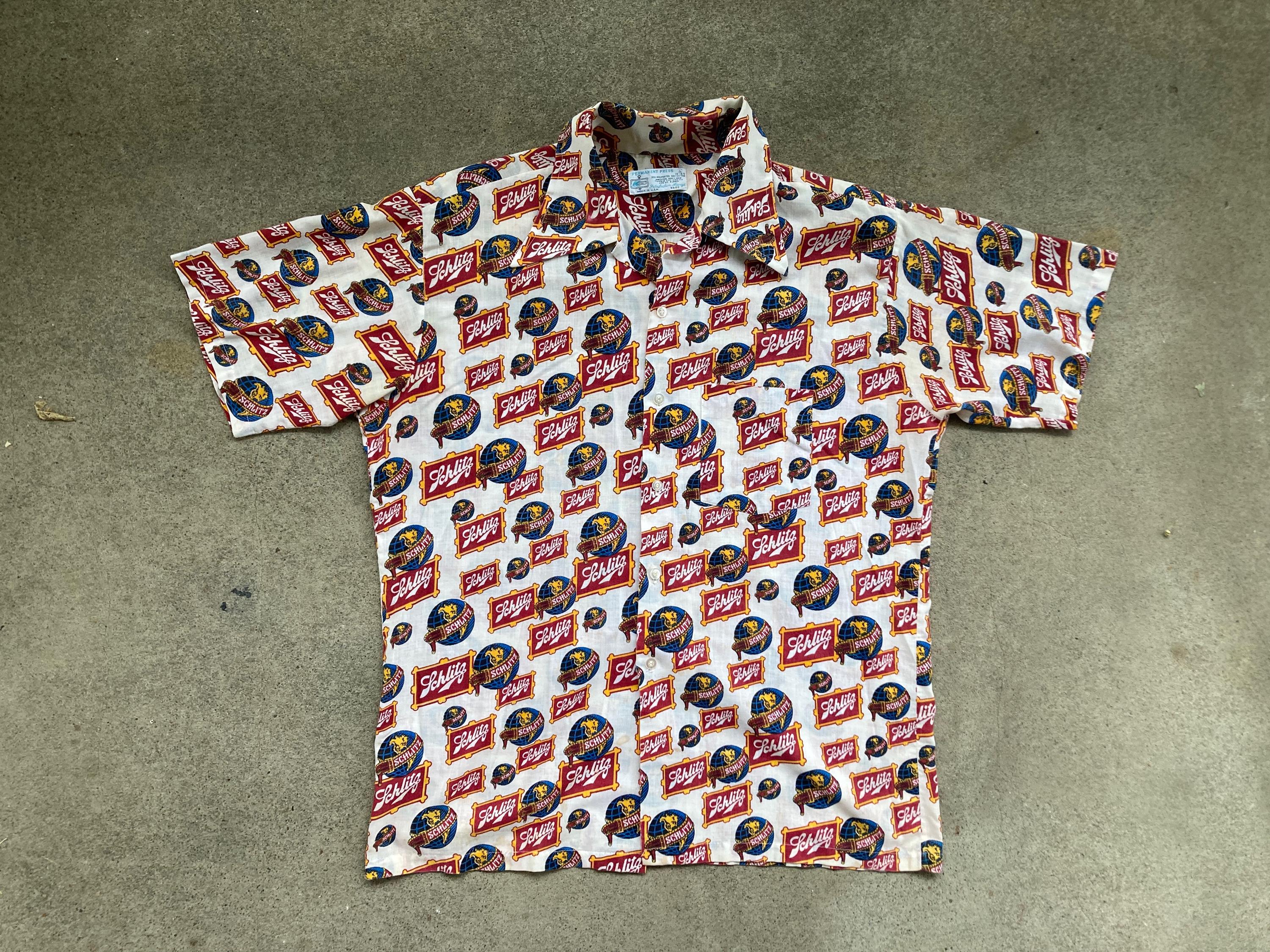 60s 総柄 シュリッツ VINTAGE PRINT SHIRT BEER L