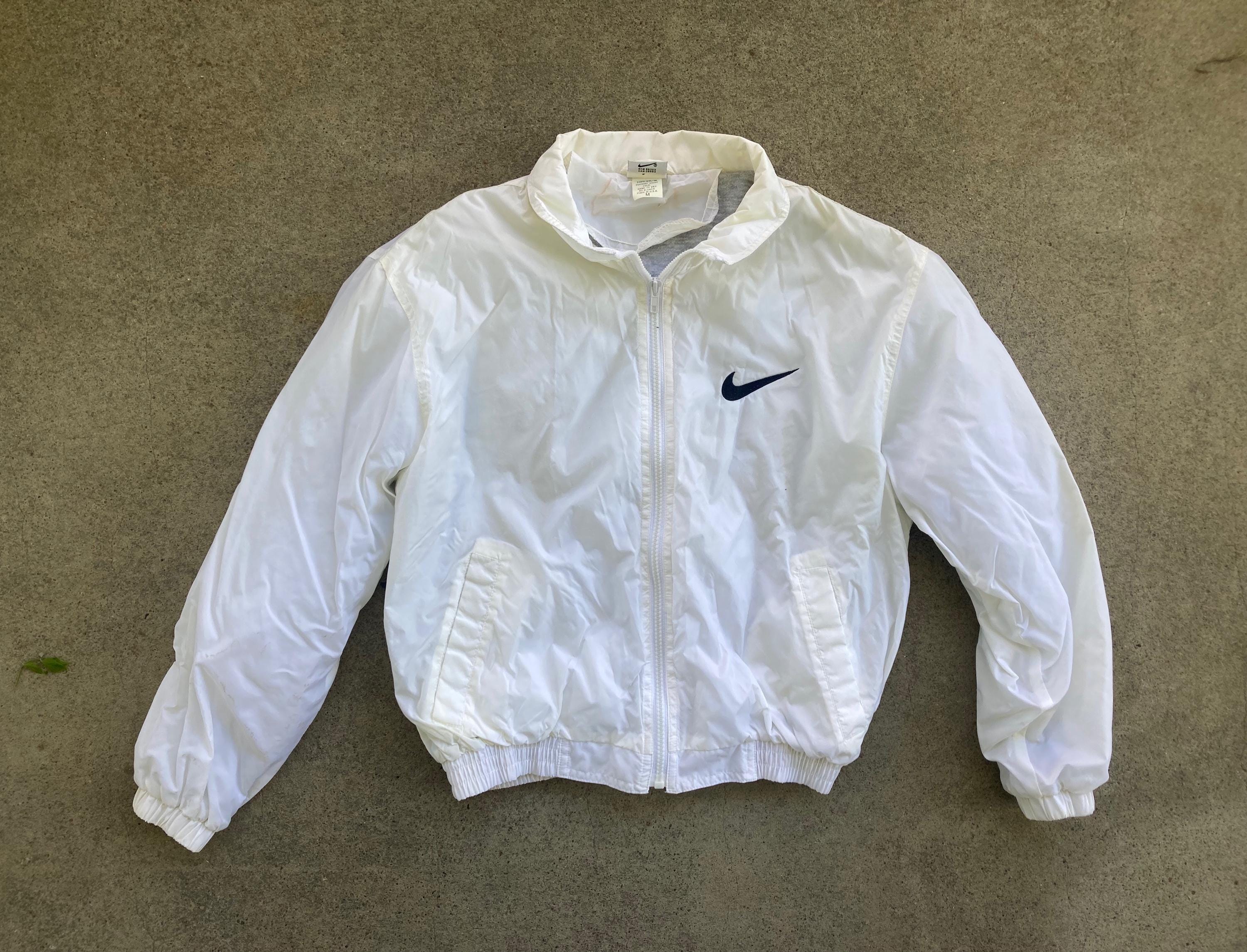 Vintage 1990s NIKE Big Swoosh White Nylon Windbreaker JACKET Size