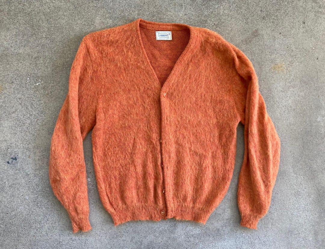 Vintage 1960s Brent MOHAIR Salmon Burnt Orange Button up CARDIGAN