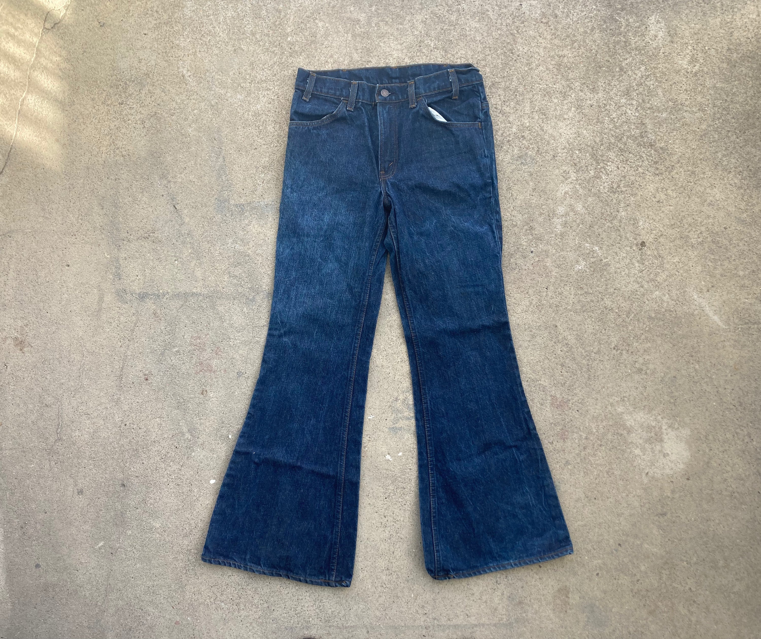 vintage 1970s jeans LEVIS Big E bell bottoms dark denim Talon 42 zip/ –  Retro Trend Vintage