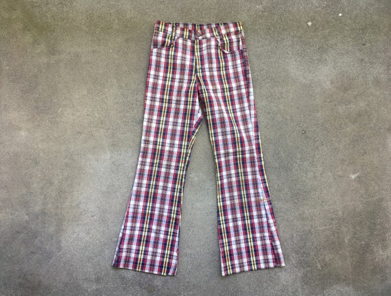 Vintage 1970s LEVIS Plaid Multi Color Flare Zip up PANTS Size - Etsy