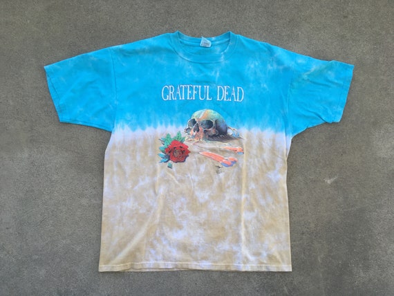 Vintage GRATEFUL DEAD Skull Blue Tie Dye Crewneck T-SHIRT Size 2X