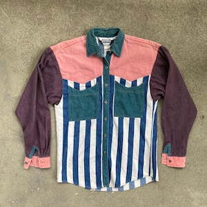 Vintage 1990s Rocky Mountain COLORBLOCK Multi Color Button Up Cotton Long Sleeve SHIRT Size Extra Small Hip Hop Swag Hipster Rap