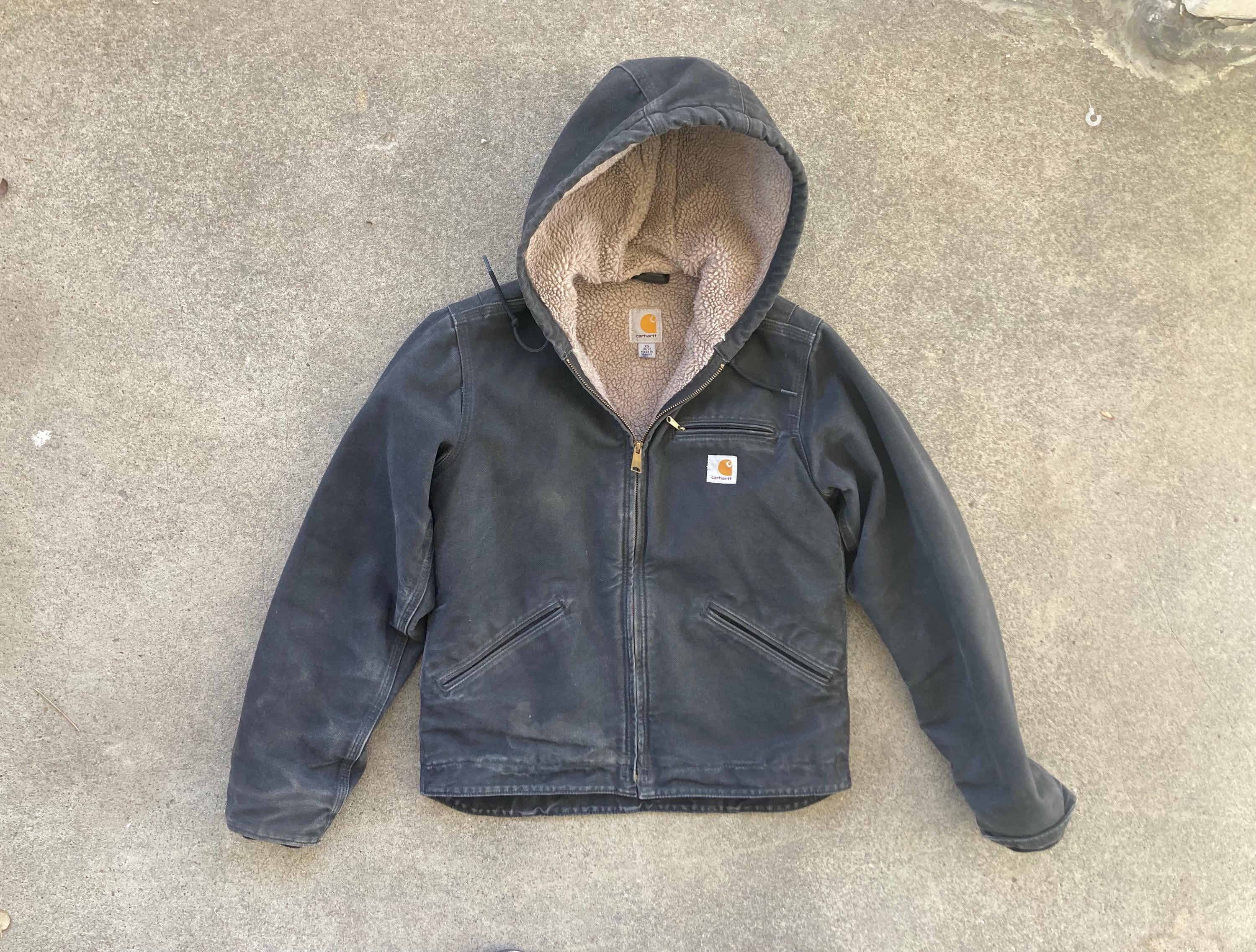 CARHARTT WJ141 BLK Black Canvas Work JACKET Coat Size Extra Small 