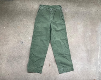 Vtg 1961 US Army OG-107 Green Sateen Cotton Utility Trousers Pants