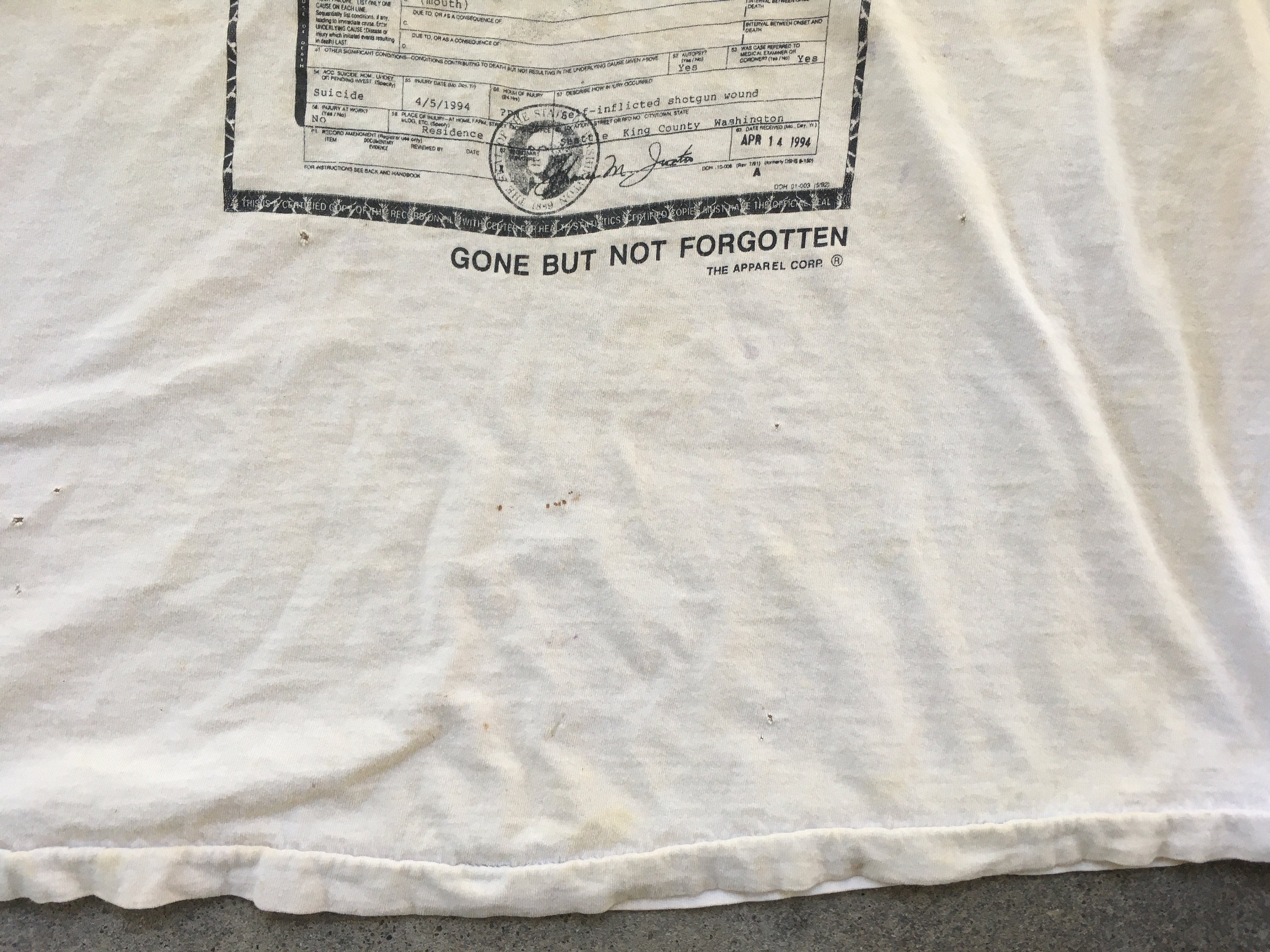 Vintage 1990s NIRVANA Kurt Cobain Death Certificate