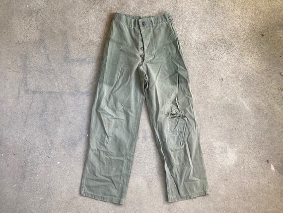 Vintage 1940s 1950s Army HBT Combat Trousers PANT… - image 1