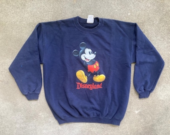 Vintage 1990s DISNEYLAND Mickey Mouse Navy Blue Crewneck SWEATSHIRT Size Large Swag Hip Hop Disney Hipster