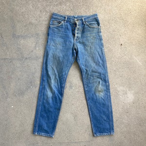 Vintage 1990s LEE Riders Button Fly USA Made Denim JEANS Size 29 x 29 Distressed 501 Style Levis Boyfriend