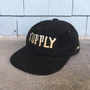 Vintage 1960s Air Force SUPPLY Embroidered Black Wool Fitted CAP Hat Size Small Military Army Baseball Swag Hipster