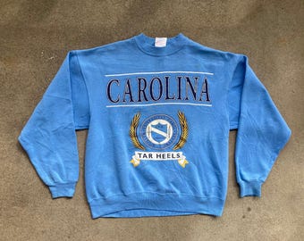Vintage 1990s UNC North Carolina Tar Heels Blue Crewneck SWEATSHIRT Size Medium Large Pullover Ncaa Basketball Football Sports