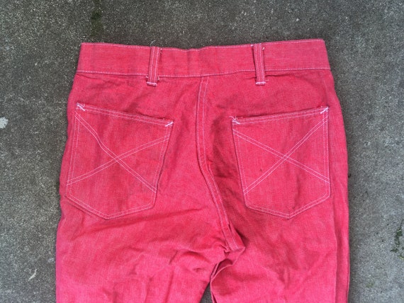 Vintage 1970s Brushed Red Snap Button Bell Bottom PANTS Size