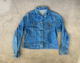 Vintage 70s LEE off White Moleskin Two Pocket Denim Jacket W/ Dark