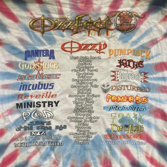 Vintage OZZFEST 2000 Tie Dye Cotton Crewneck T-SHIRT Size Extra