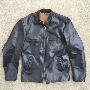 Vintage 1960s BECK Synthetic Black Leather Zip Up Cafe Racer Biker MOTORCYCLE JACKET Size 40 Medium Harley Davidson Grunge Punk Nylon Brooks