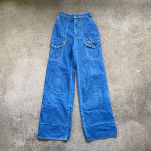 Vintage 1970s Womens LEE Blue Cotton Flare Bell Bottom JEANS Pants Size 26 x 32 Hippie Flare Levis Mod Disco Denim Jeans