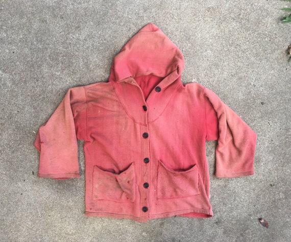 Vintage 1940s 1950s Super DISTRESSED Red Cotton Bu