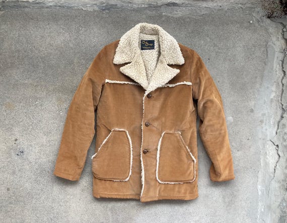 Vintage 1970s CAL CRAFT Light Brown Corduroy Shearling Lined COAT