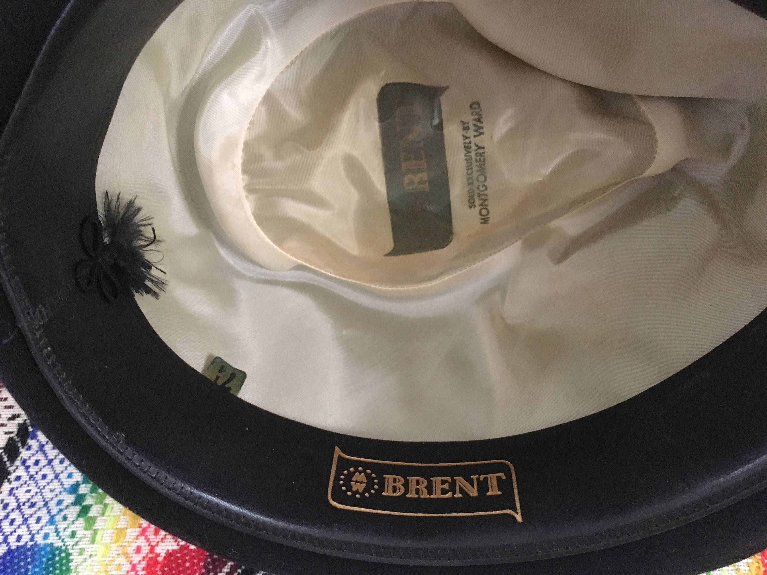 ビンテージ　BRENT ウール　　フェドラハット Vintage 1960s Mens BRENT Black Fur Felt FEDORA Hat Size 7 1