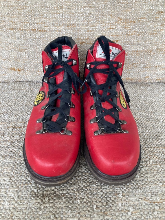 Vintage 1990s Mens SB WORLD Red Leather Lace up Hiking BOOTS Size