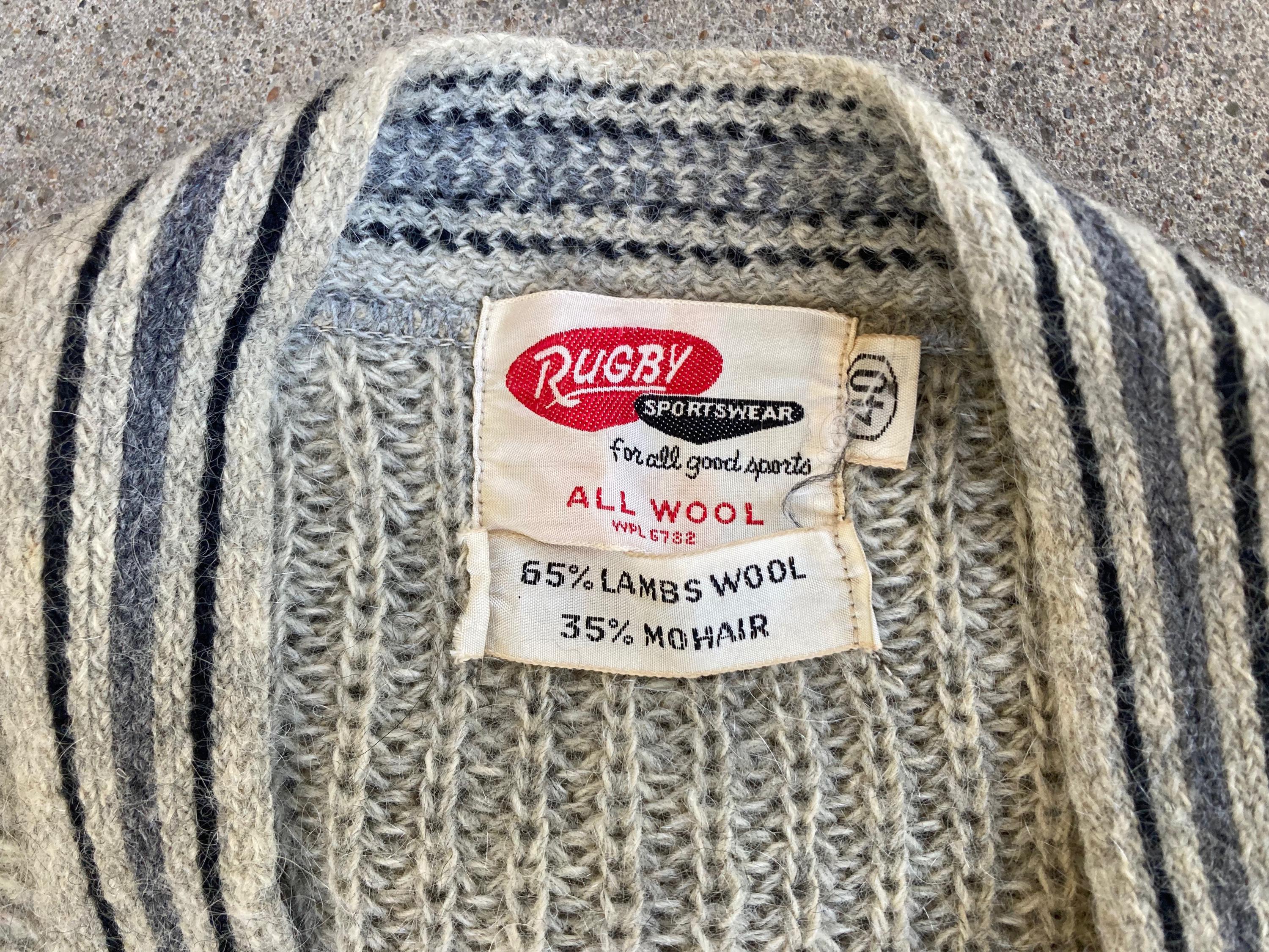Vintage 1960s Rugby MOHAIR Grey Button up CARDIGAN Sweater Size 