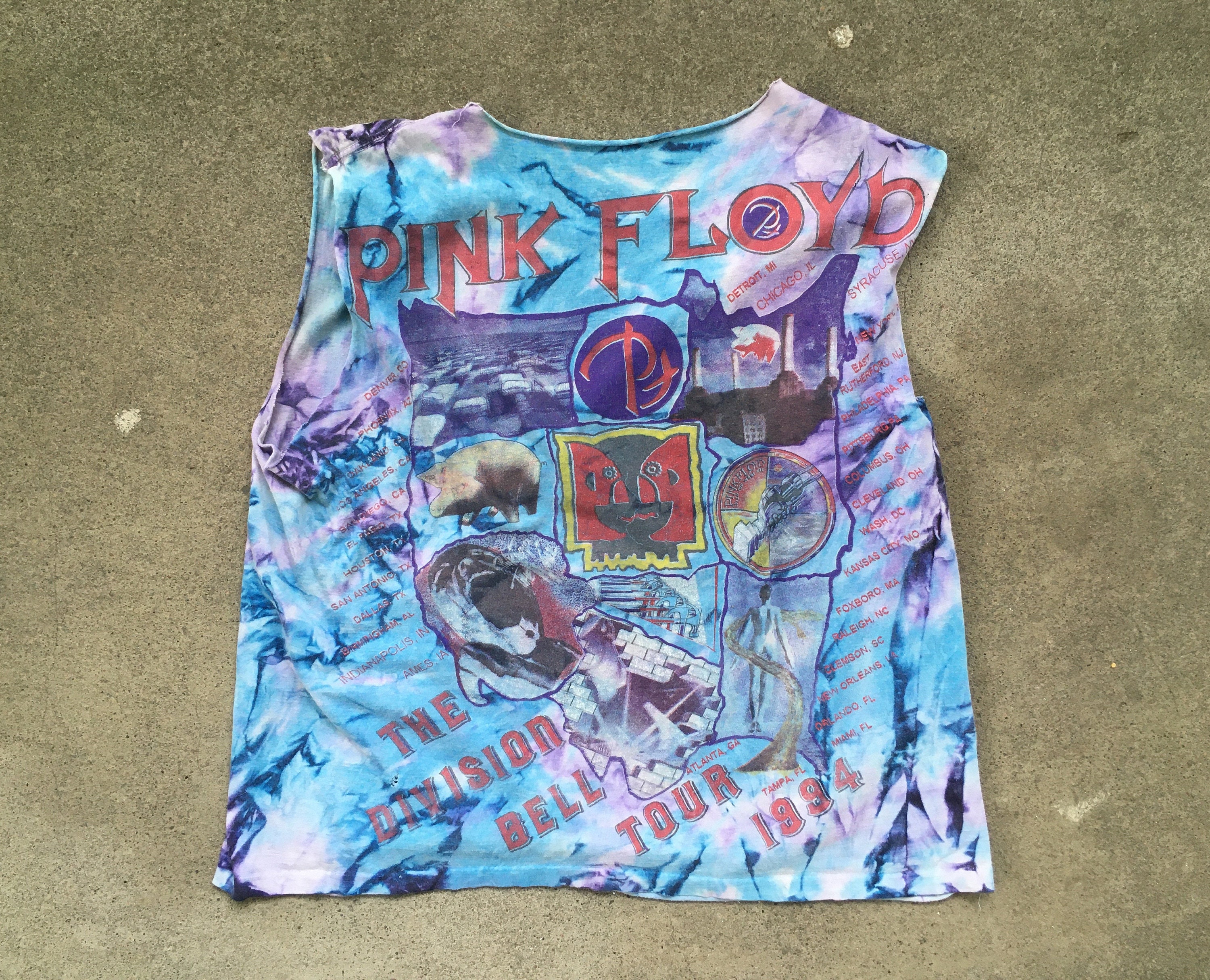 Vintage 1990s PINK FLOYD Division Bell 1994 Tie Dye All Over Print