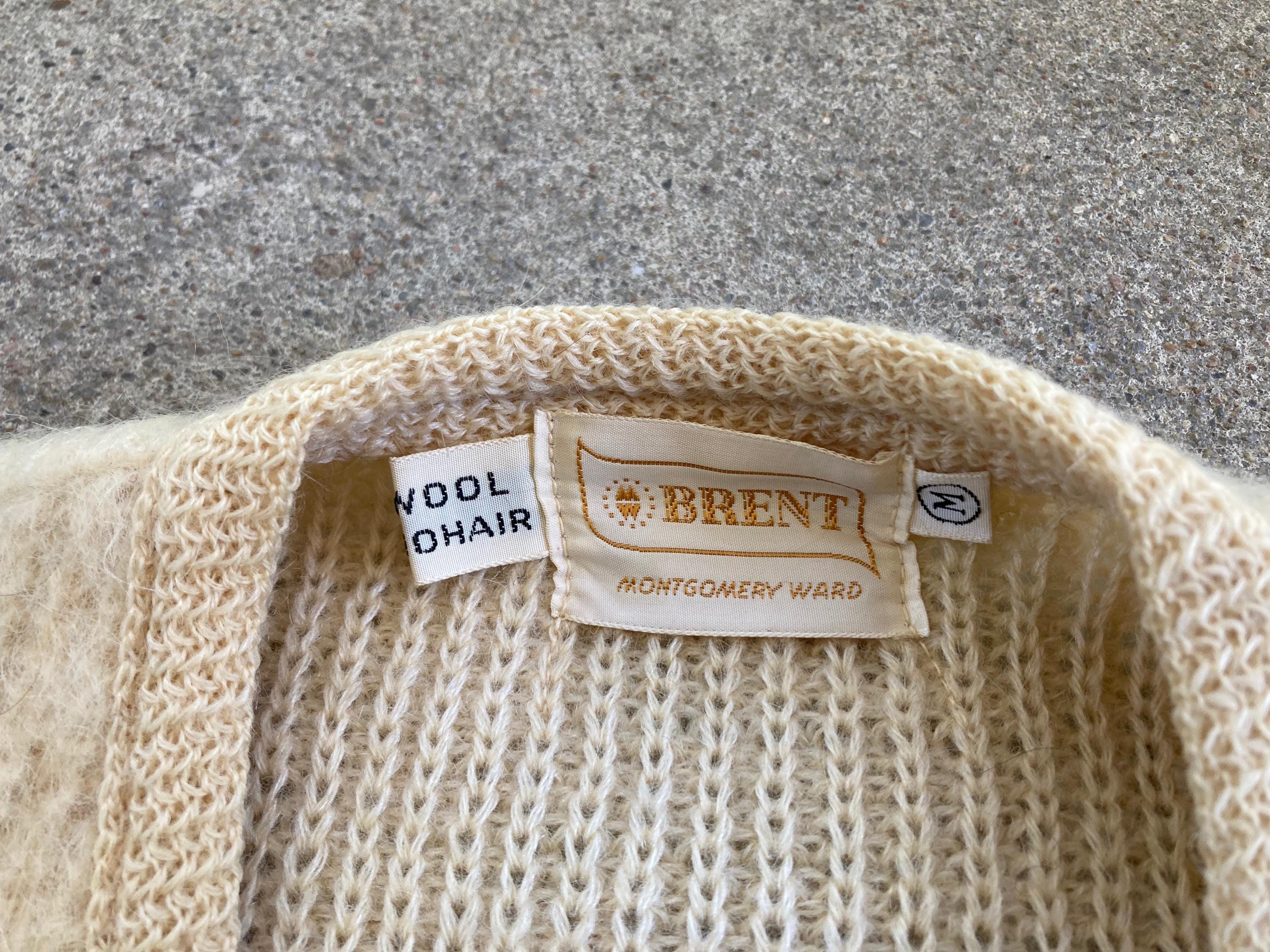 Vintage 1960s Brent MOHAIR White Button up CARDIGAN Sweater