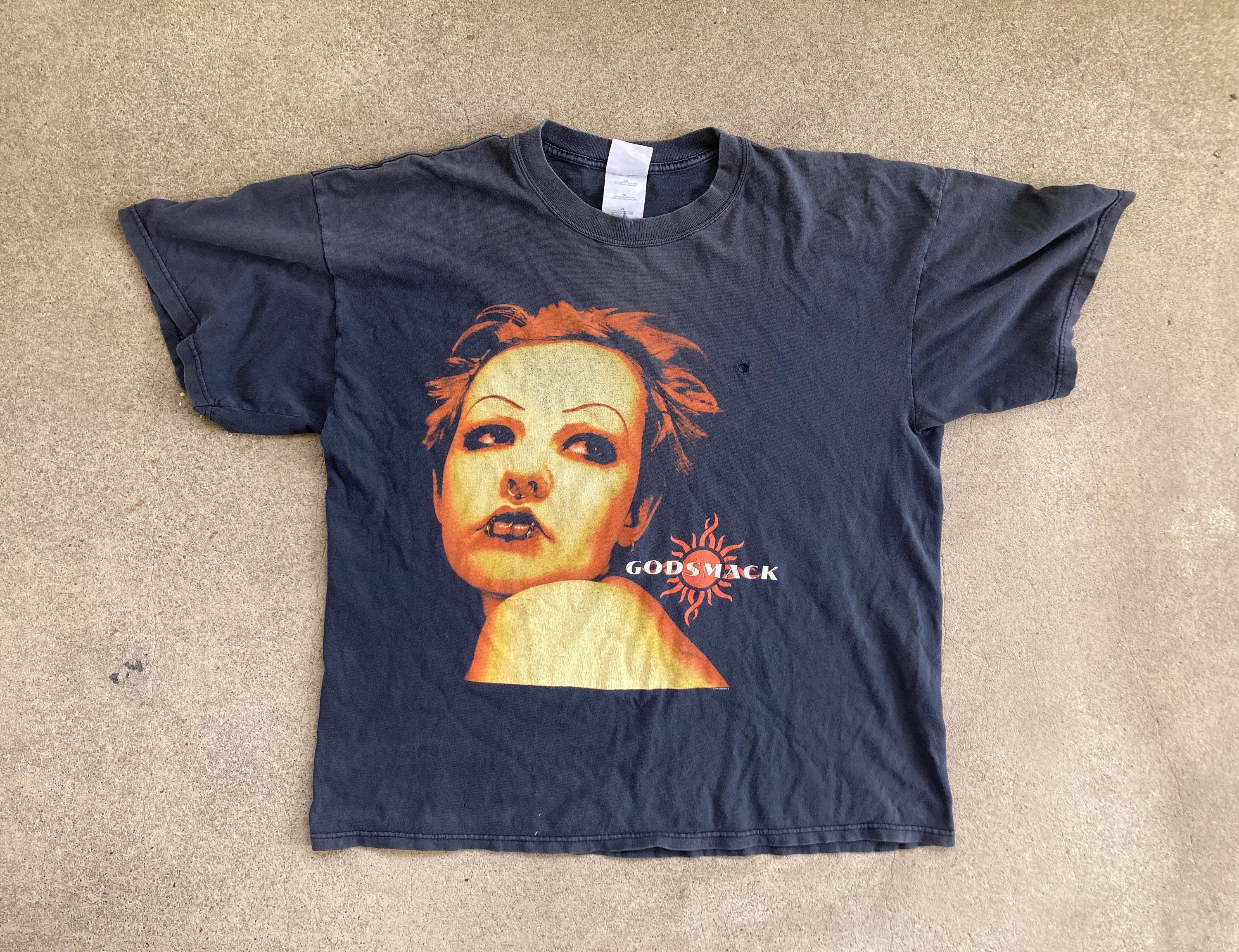 Vintage 1990s GODSMACK Distressed Black Concert T-SHIRT Size Extra