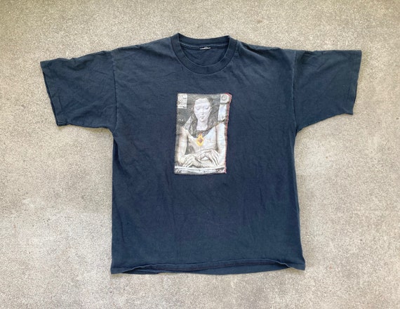 Vintage 1990s ARCHAIC SMILE Jesus Christ Stitched Black T-SHIRT