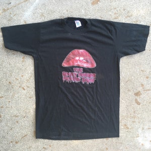 Vintage 1980s ROCKY HORROR Picture Show Black Crewneck T-SHIRT Size Small Movie Film Iron On Cult