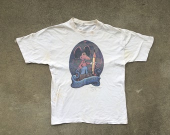 CAMISETA DE ALGODÓN DE STANLEY MOUSE *AUTOGRAFIADA* DE MOUSE STUDIO, VINTAGE, AÑOS 80, TAMAÑO MEDIANO, GIRA DE CONCIERTOS DE GRATEFUL DEAD, GRACE PAUL KELLY, 1985